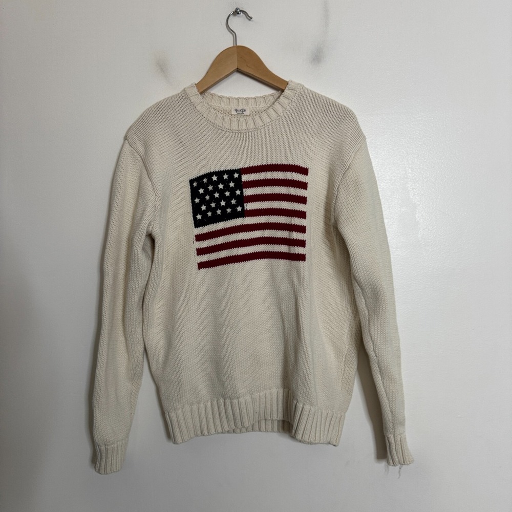 Brandy Melville Cream Crew Neck Sweater with Flag Design